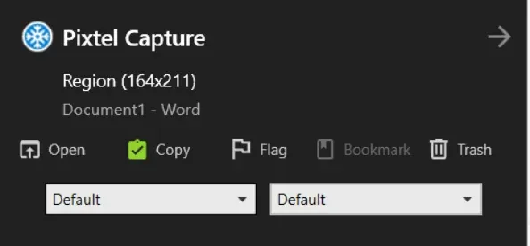 Capture completion notification popup with quick actions