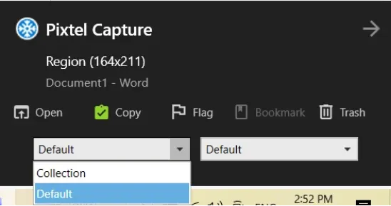 Selecting a category for a captured screenshot