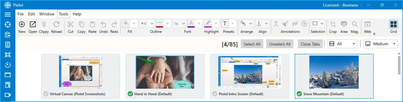 Pixtel Browse view showing captured media