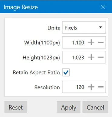 Image Resize feature options in Pixtel