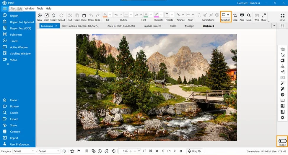 Editing Specific Areas of an Image Using the Selection Tool in Pixtel